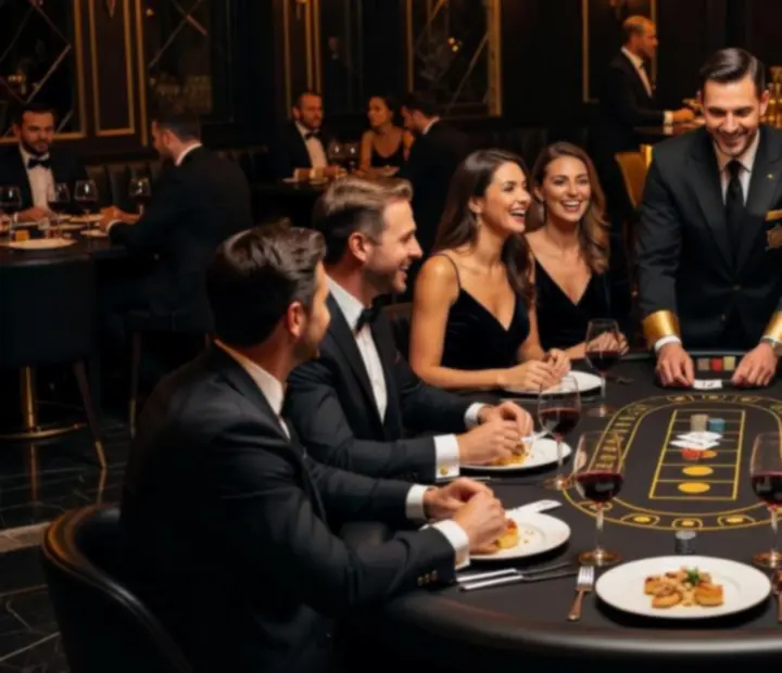 Gosti uživaju u večeri, piću i casino atmosferi u Zlatni Slotu