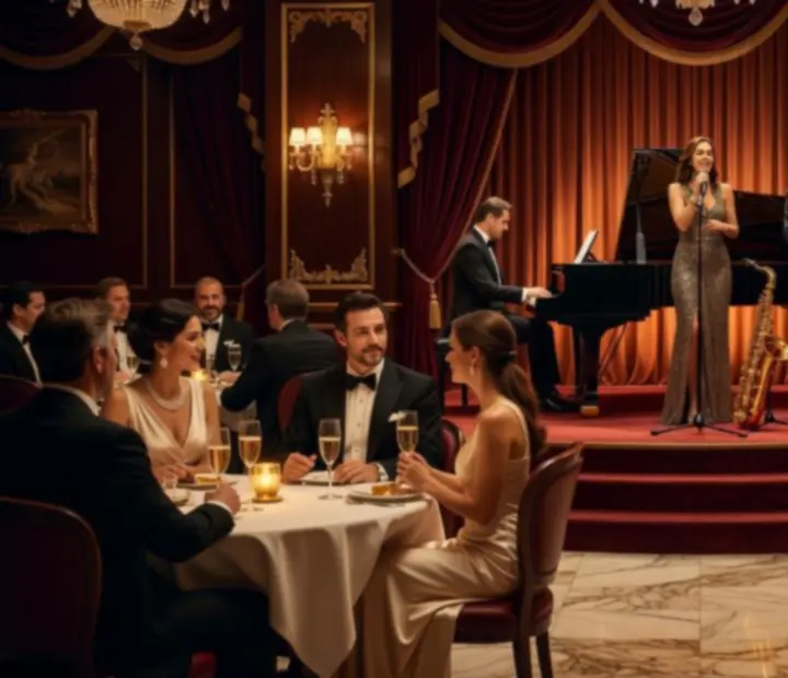 Pozornica s glazbenicima uživo u Zlatni Slot restoranu-casinu.