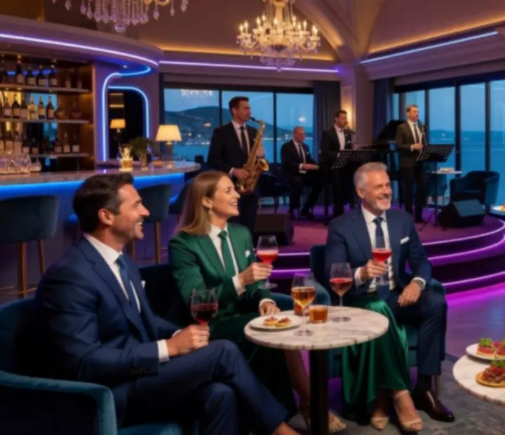 Galerija trenutaka iz VIP lounge večeri s elegantnim gostima i ekskluzivnom atmosferom.