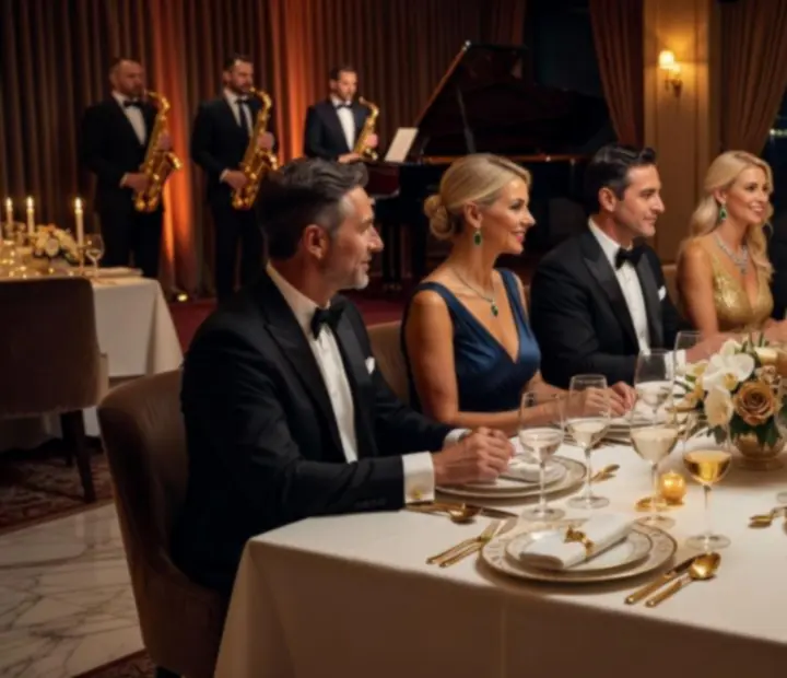 Privatni VIP event s elegantnim stolovima i ambijentalnim osvjetljenjem